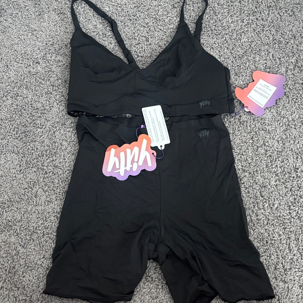 YITTY Black Seamless Bralette & High-Waist Shaping Shorts Set